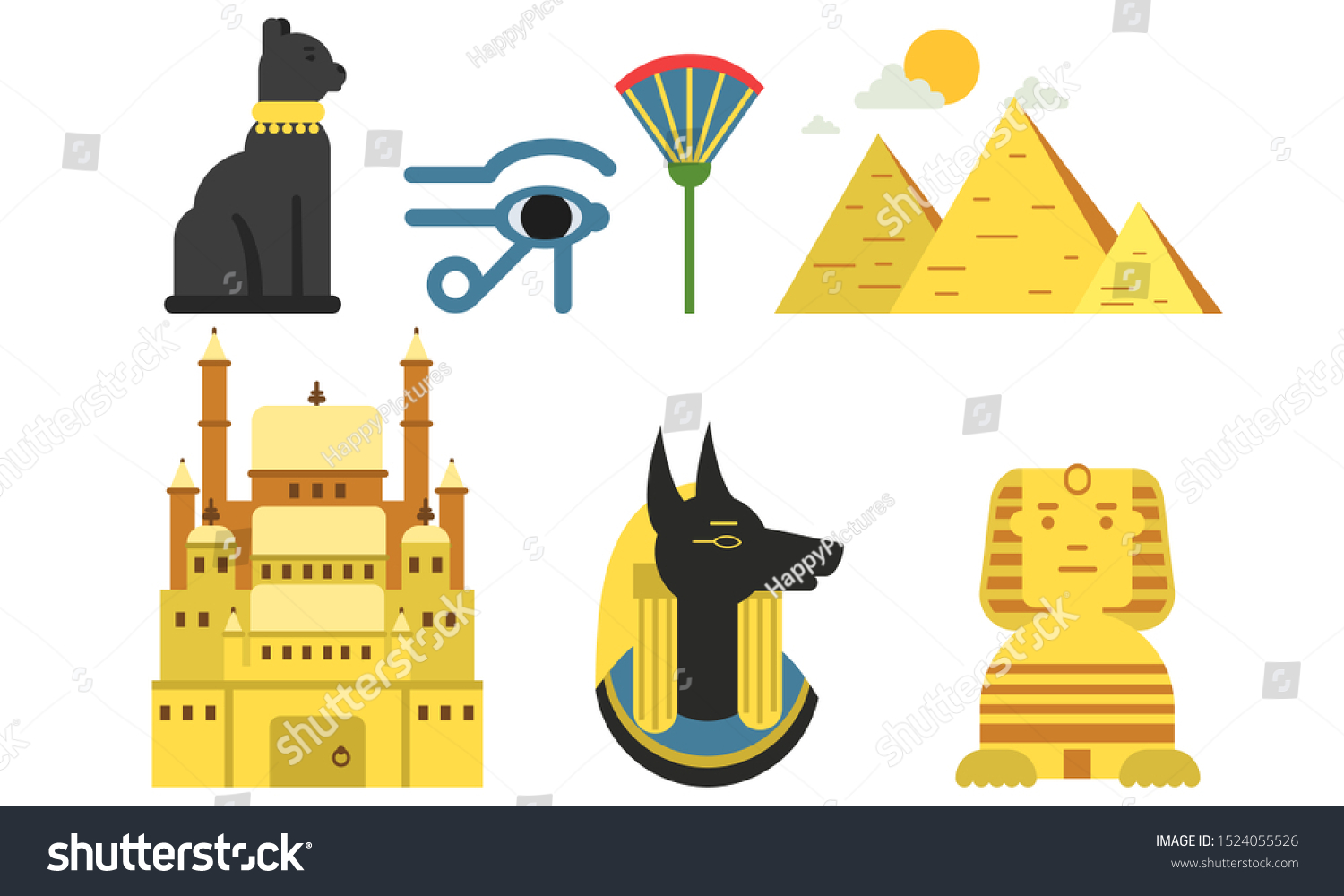 Illustration Set Ancient Egyptian Symbols Isolated Stock Vector