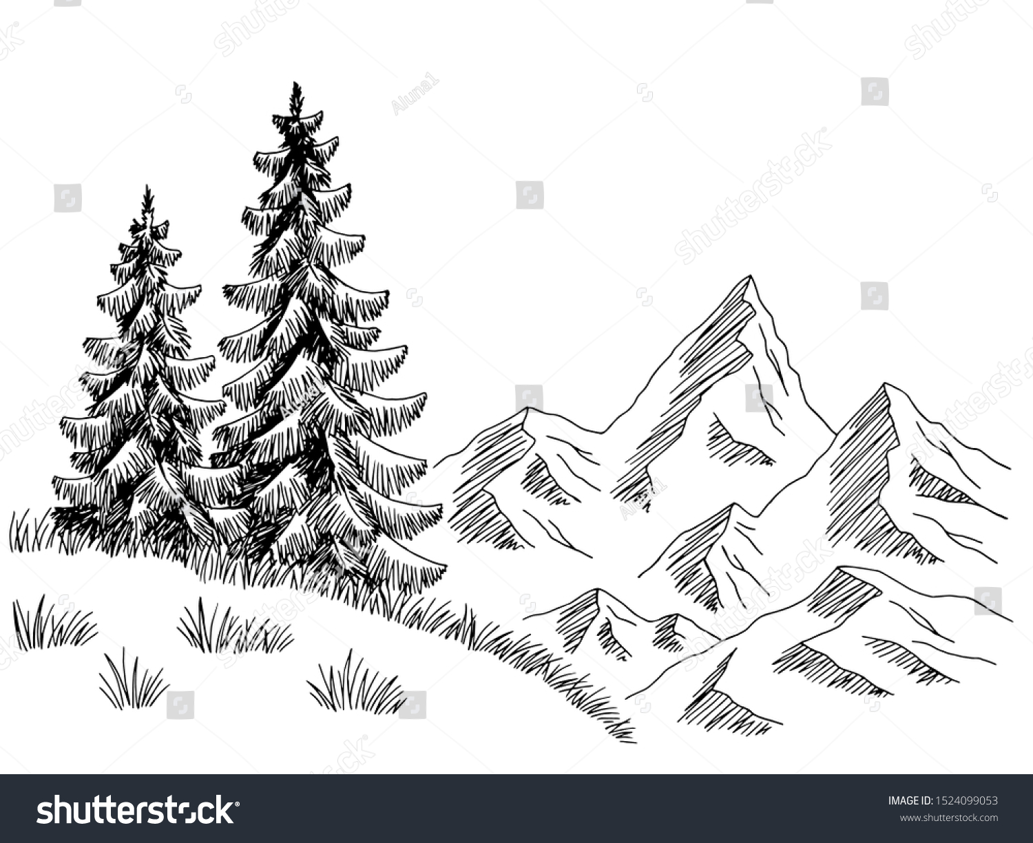 Mountains Hill Graphic Black White Landscape Stock Vector (Royalty Free ...