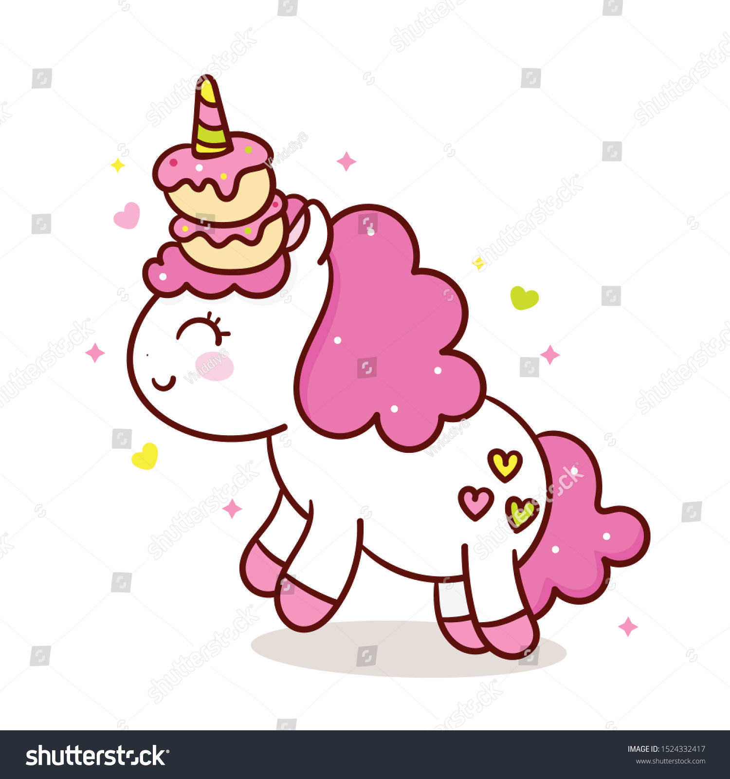 Cute Unicorn Vector Sweet Cupcakes Kawaii Stock Vector (Royalty Free ...