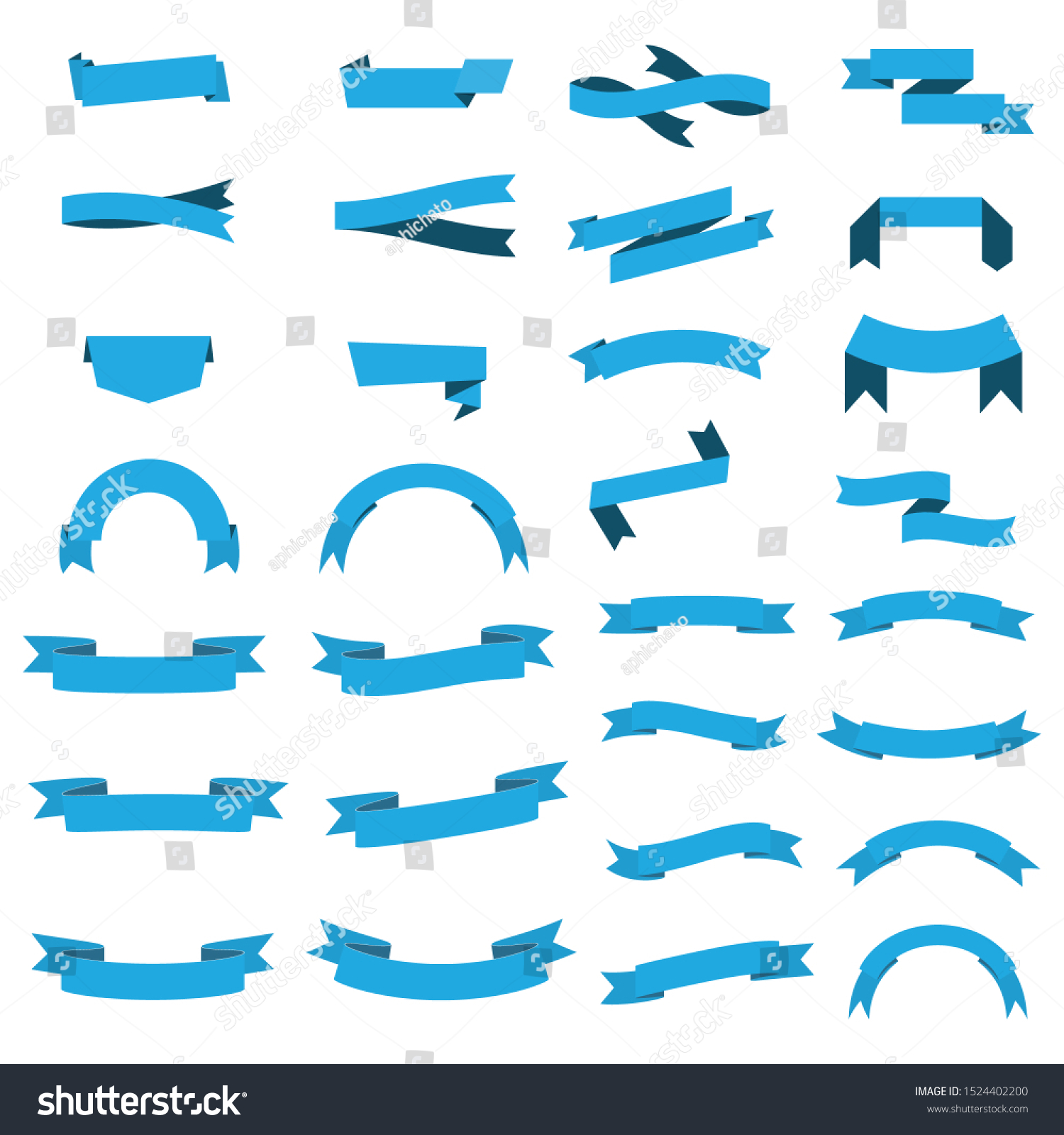 Set Blue Ribbon Banner Icon Flat Stock Vector (Royalty Free) 1524402200 ...