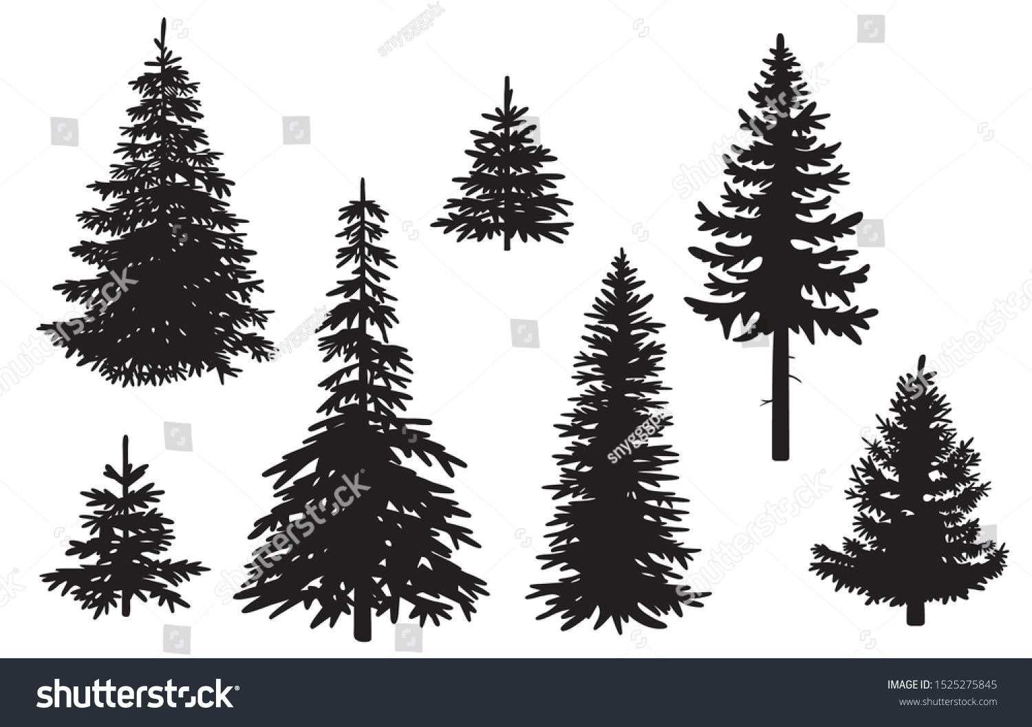 Collection Pine Tree Silhouettes Vector Isolated Stock Vector (Royalty ...