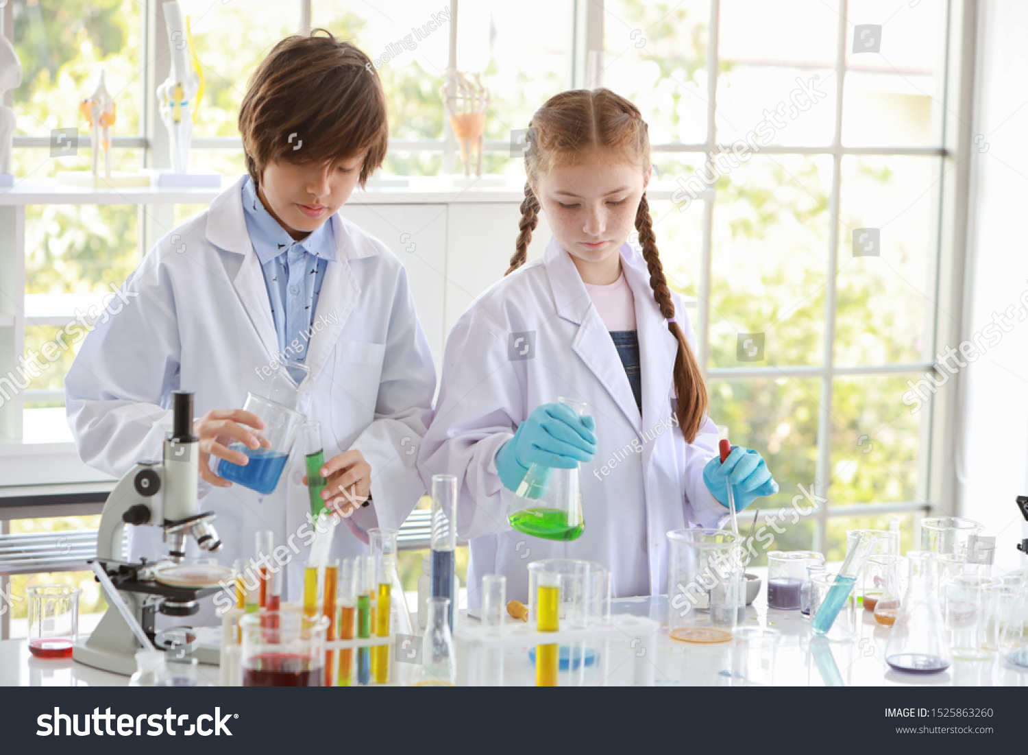 Happy Kids Making Science Experiments Education Stock Photo 1525863260 ...