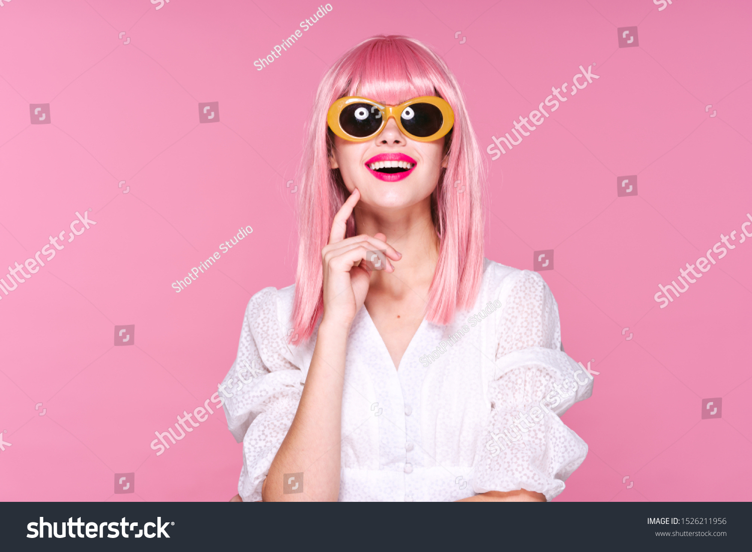 Happy Axis Girl Pink Background White Stock Photo 1526211956 | Shutterstock