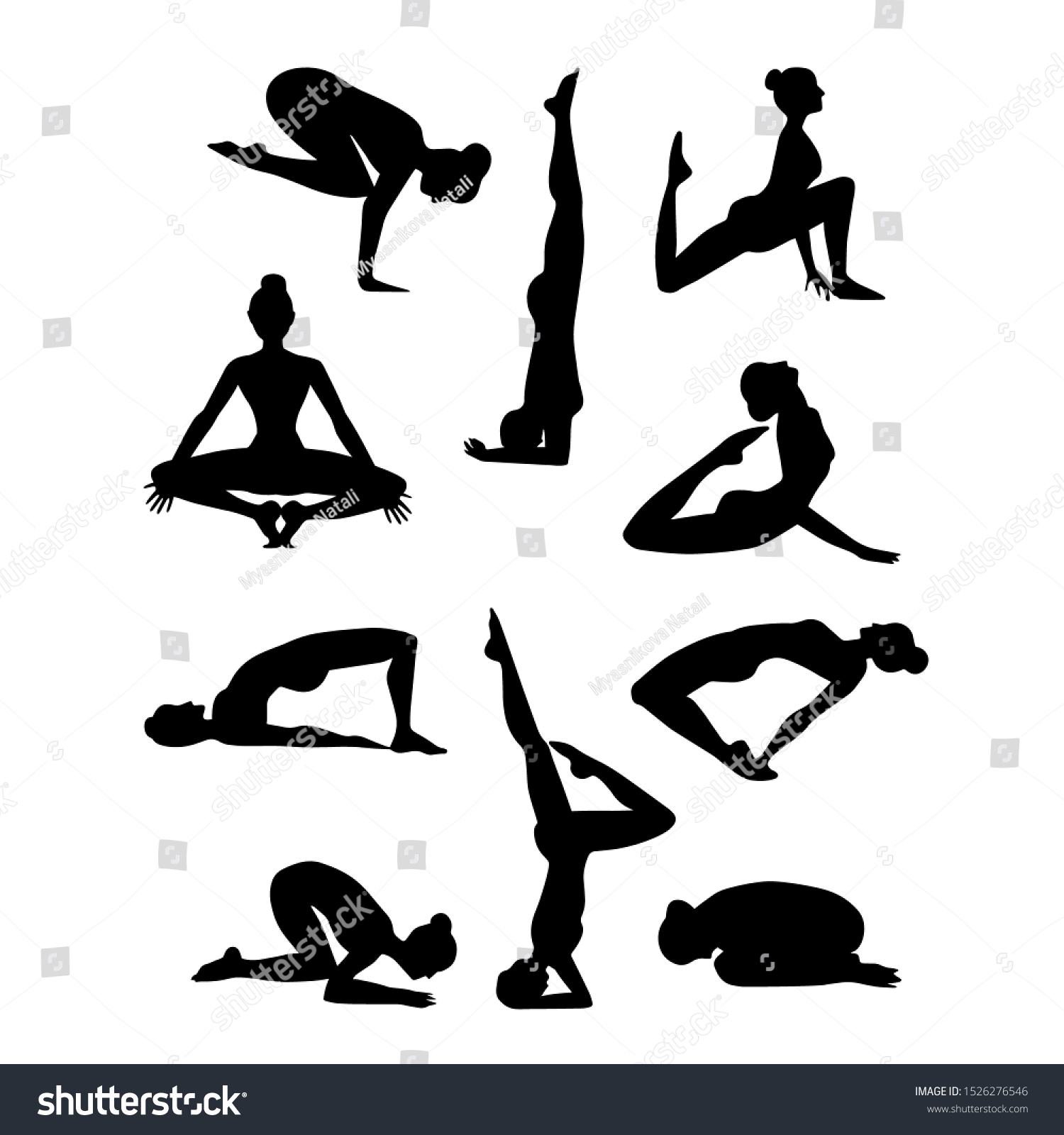 Set Yoga Pilates Pose Silhouettes Vector Stock Vector (Royalty Free ...