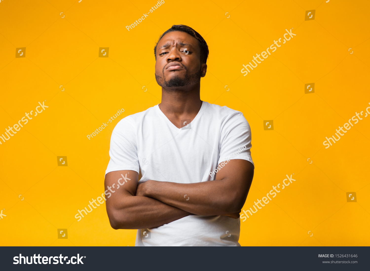 Serious Afro Man Standing Crossing Hands Stock Photo 1526431646 ...