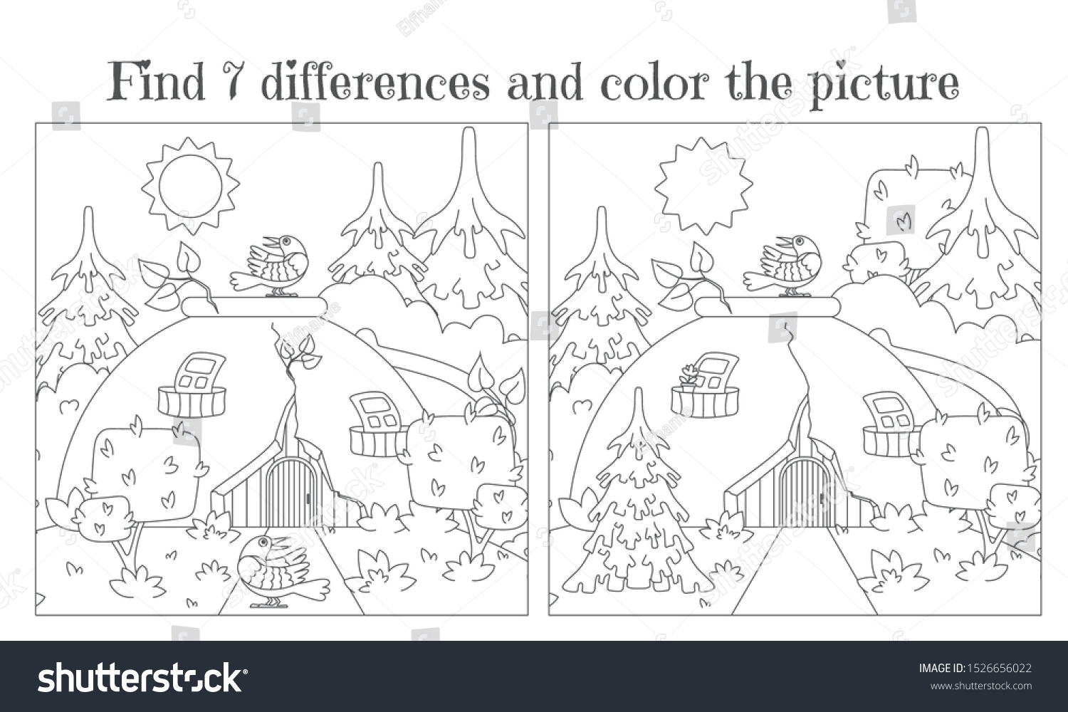 Find Seven Differences Paint Picture House Stock Vector (Royalty Free ...