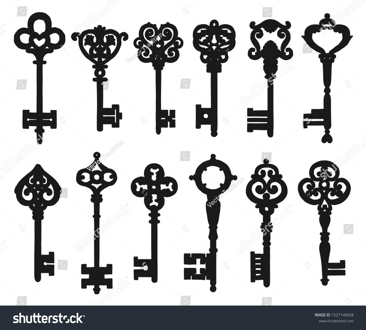 Vintage Ornamental Keys Isolated Silhouettes Vector Stock Vector