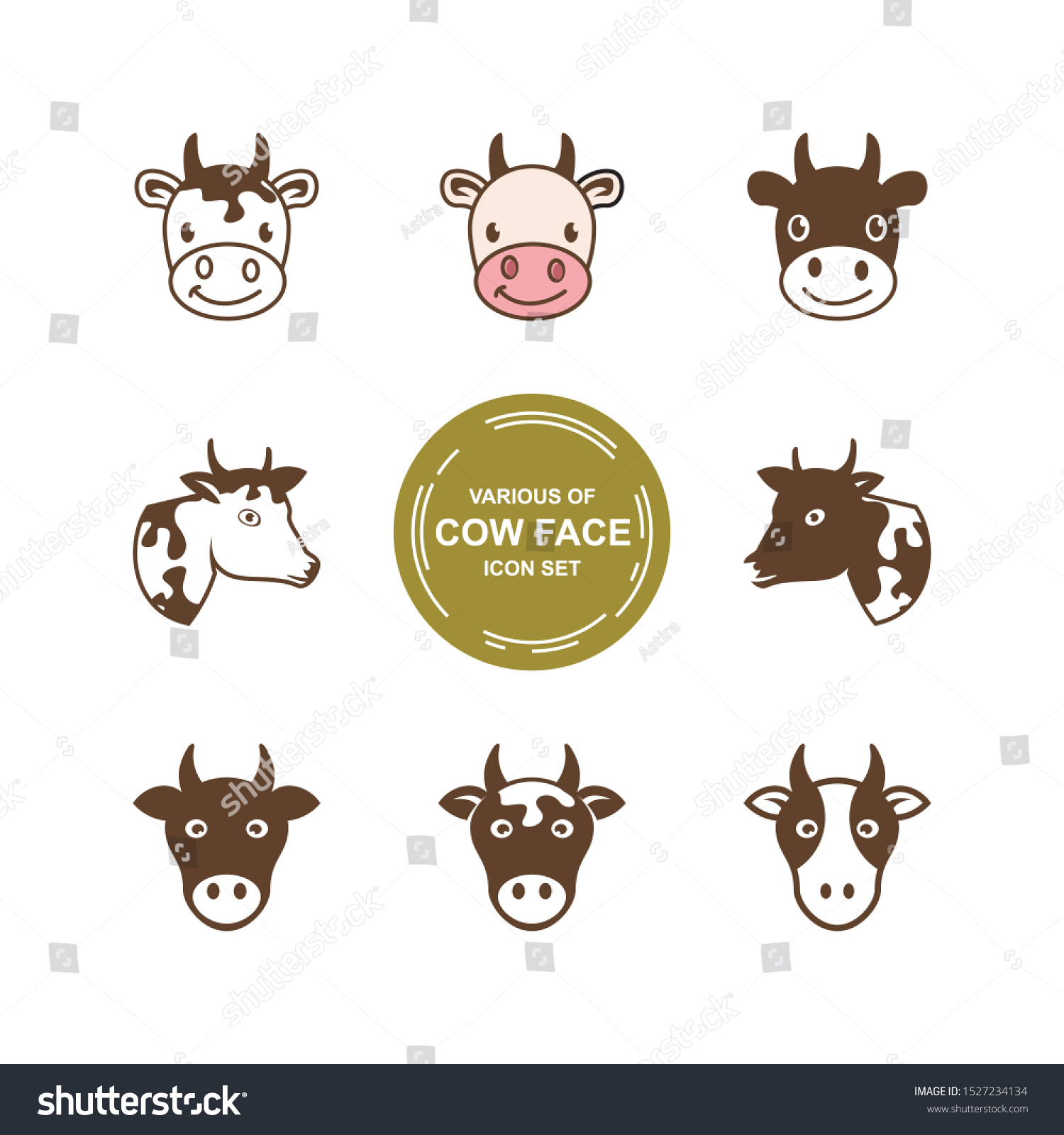 Set Cow Face Different Outline Design 스톡 벡터(로열티 프리) 1527234134 ...