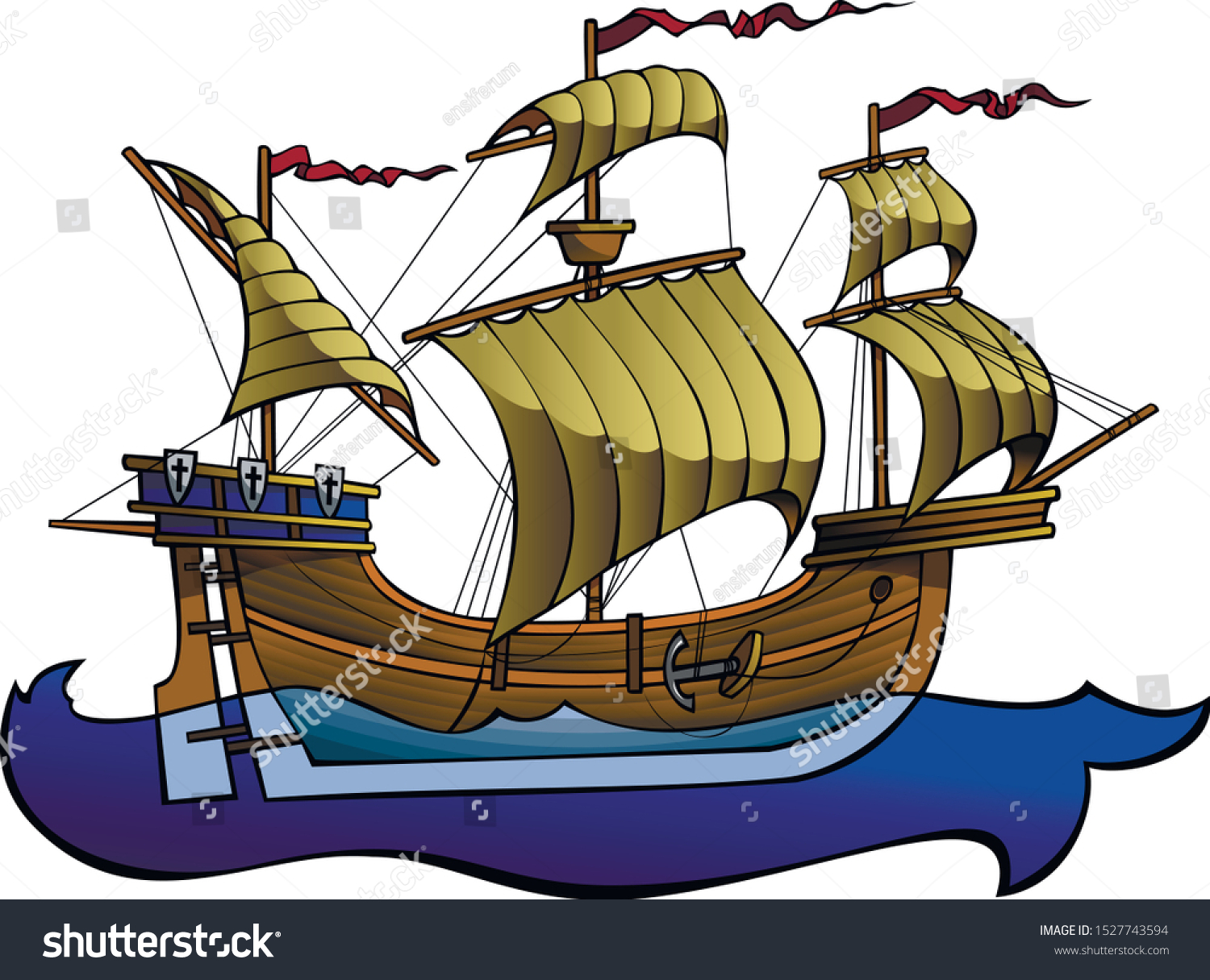 European Medieval Ship Running On Waves Stock Vector (Royalty Free ...