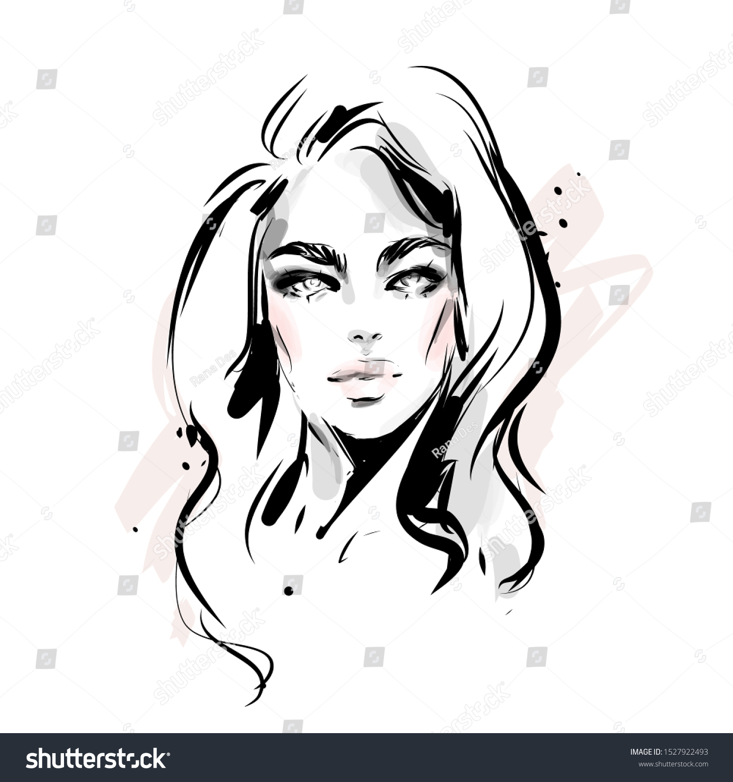 Beautiful Young Woman Face Black White Stock Vector (Royalty Free ...