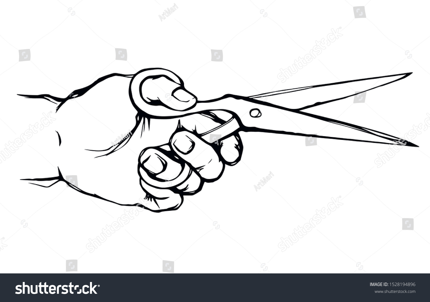 Нарисованная рука с ножницами