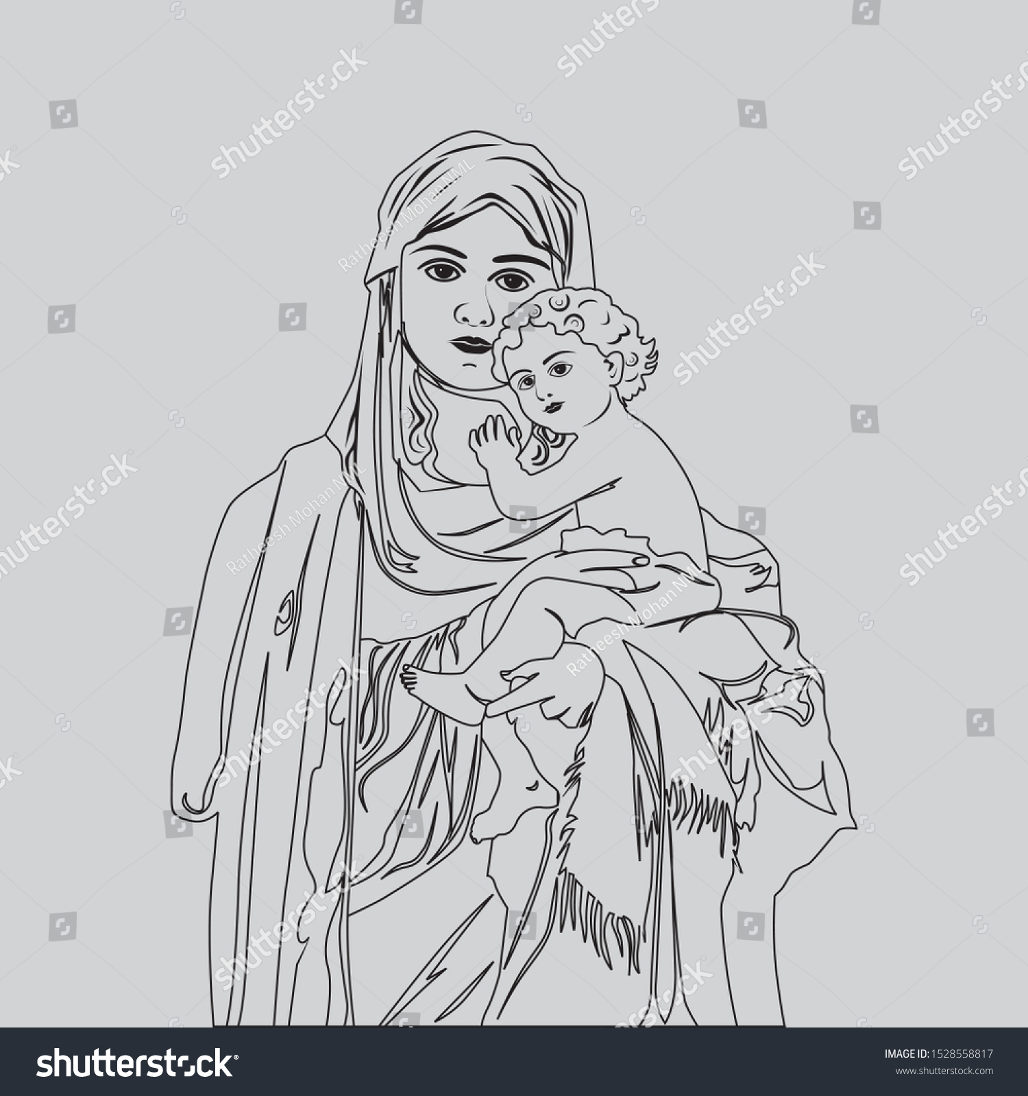 Mother Mary Infant Jesus Vector Illustration Stock Vector (royalty Free 