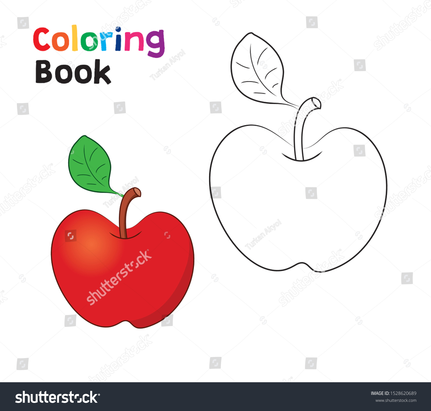 Fresh Red Apple Coloring Page Childrens Stock Vector (Royalty Free ...