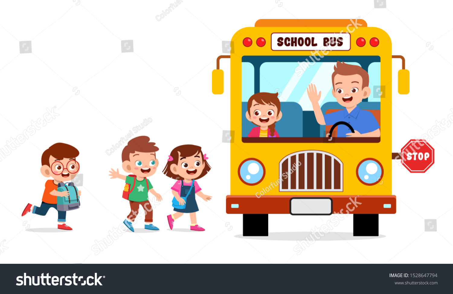 Happy Cute Kids Go School By Stock Vector (Royalty Free) 1528647794 ...