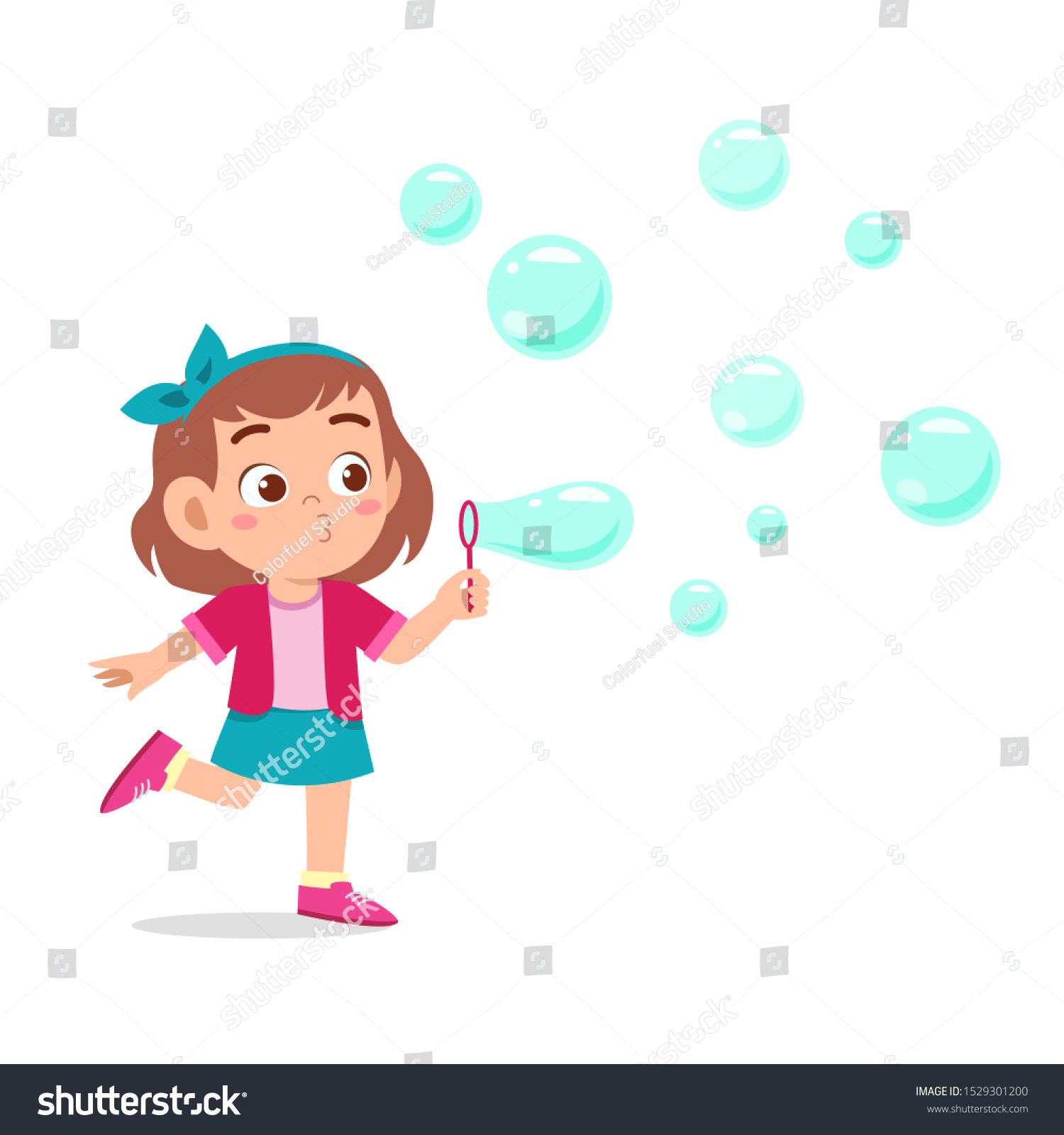 Happy Cute Kid Girl Blow Bubble Stock Vector (Royalty Free) 1529301200 ...