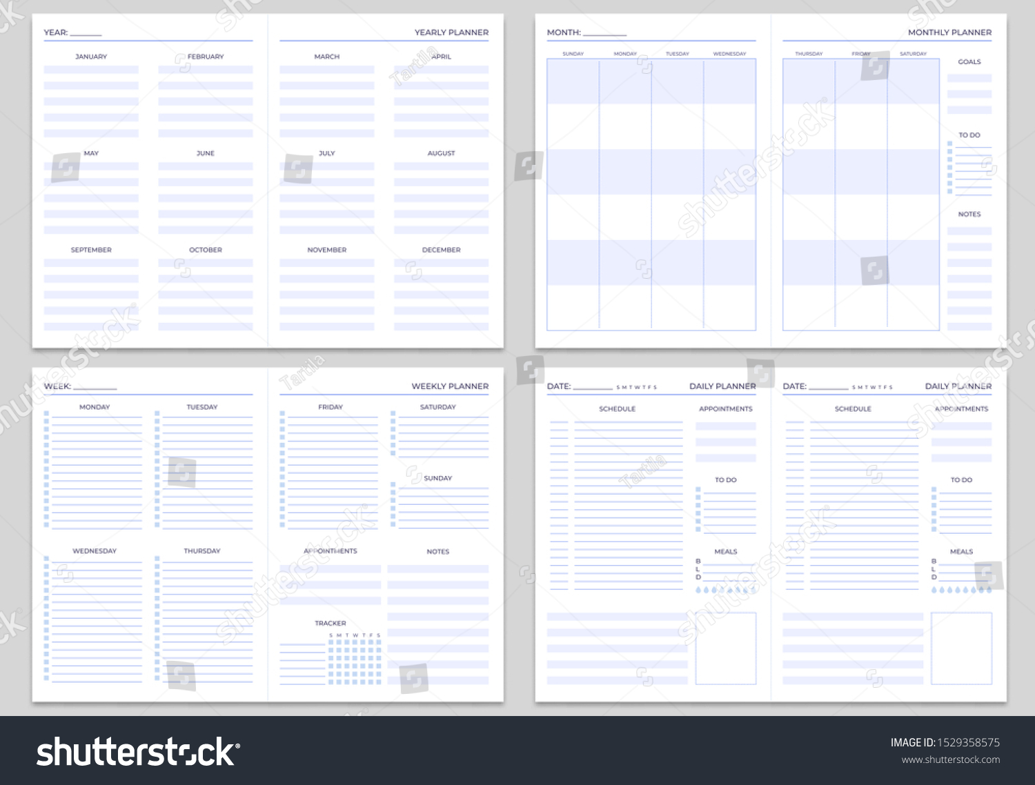 Planner Note Pages Templates Yearly Monthly Stock Vector (Royalty Free ...