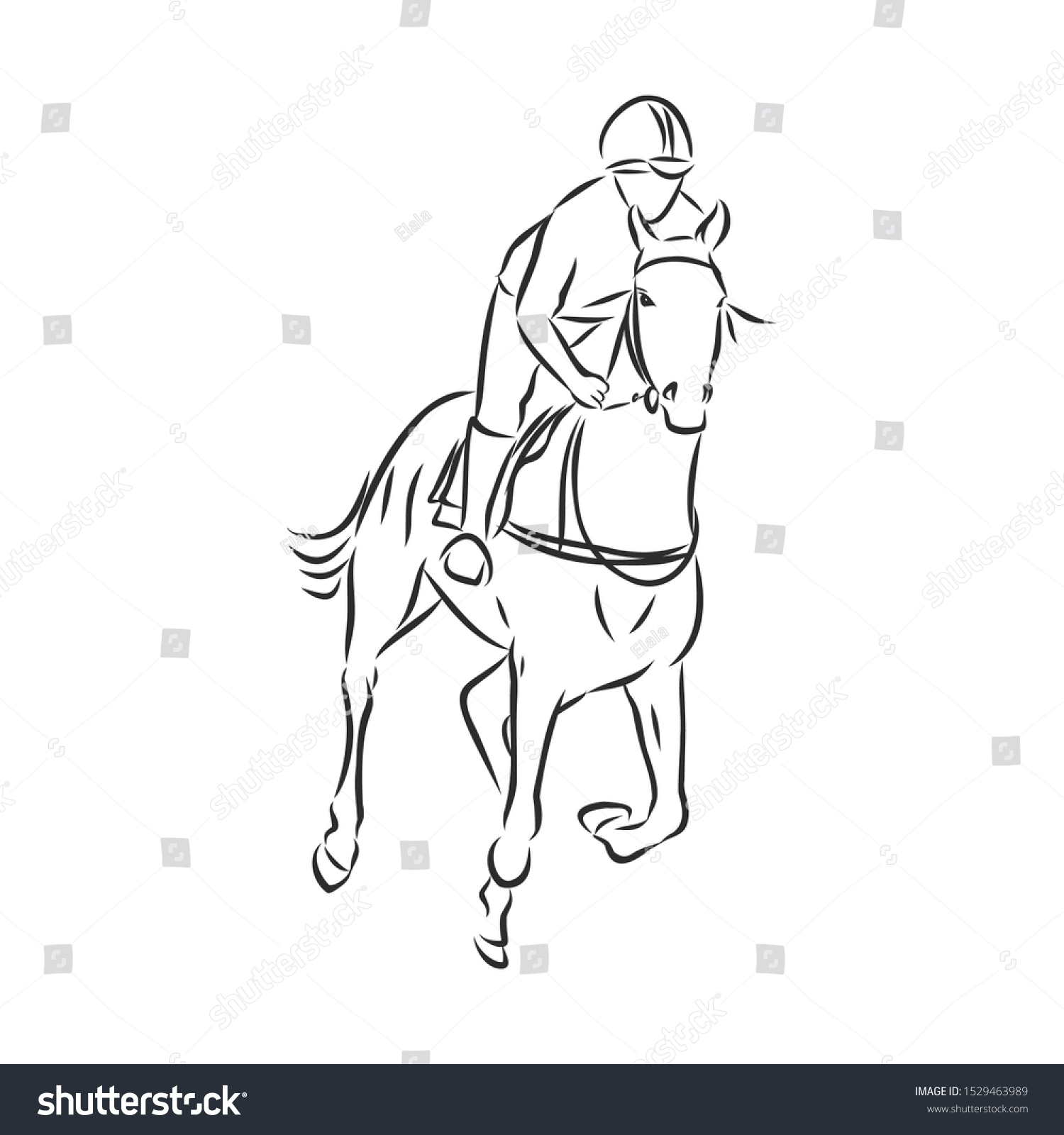 Horse Racing Sketch Contour Vector Illustration Stock Vector (Royalty ...