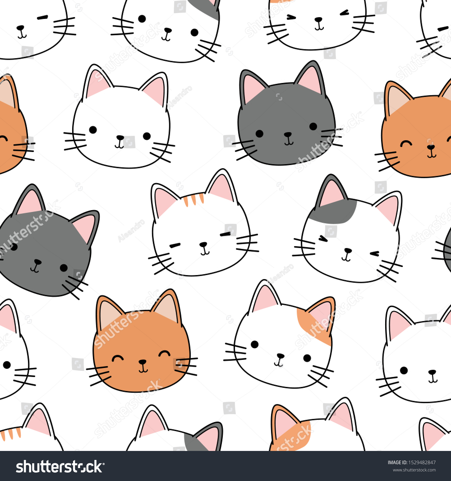 Cute Adorable Cat Kitten Head Cartoon Stock Vector (Royalty Free ...
