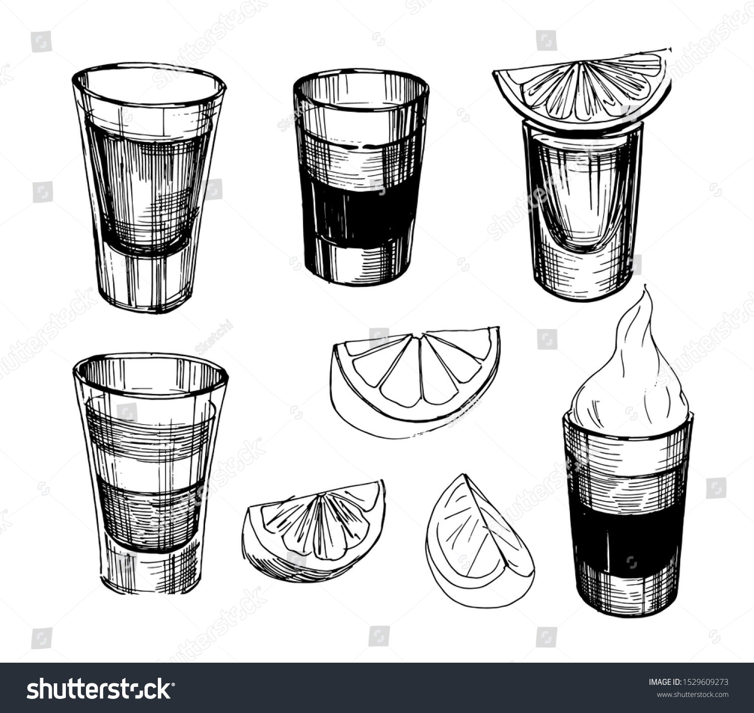 Sketch Alcohol Drinks Shots Hand Drawn Stock Vector (Royalty Free ...