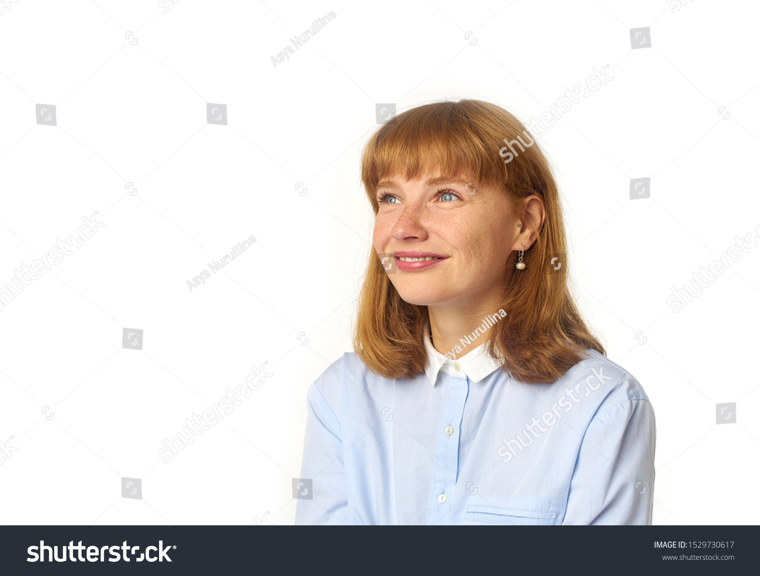 Headshot Redheaded Girl Freckles Bang Hairstyle Stock Photo 1529730617 ...