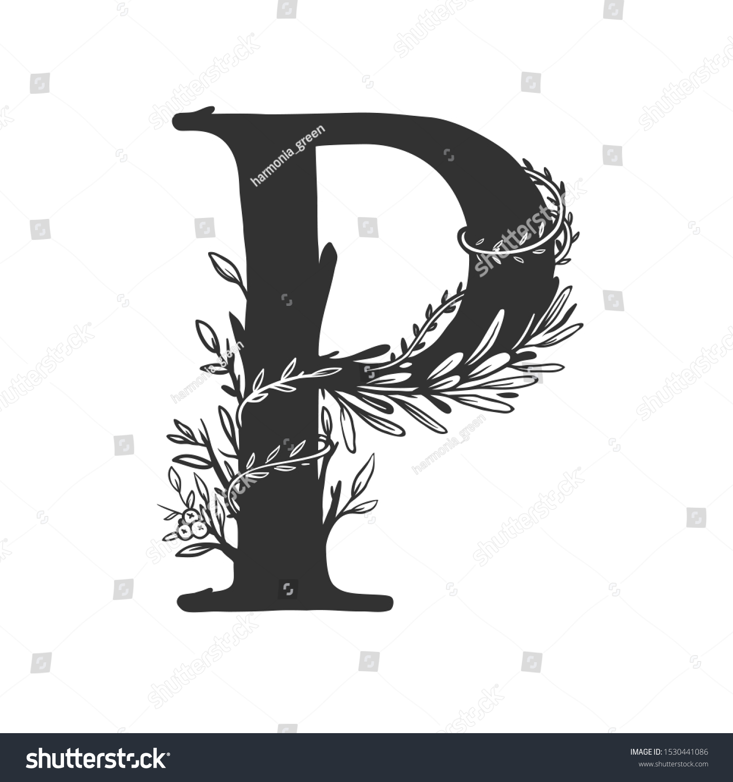 Vector Uppercase Letter P Decorated Leaves Stock Vector (Royalty Free ...