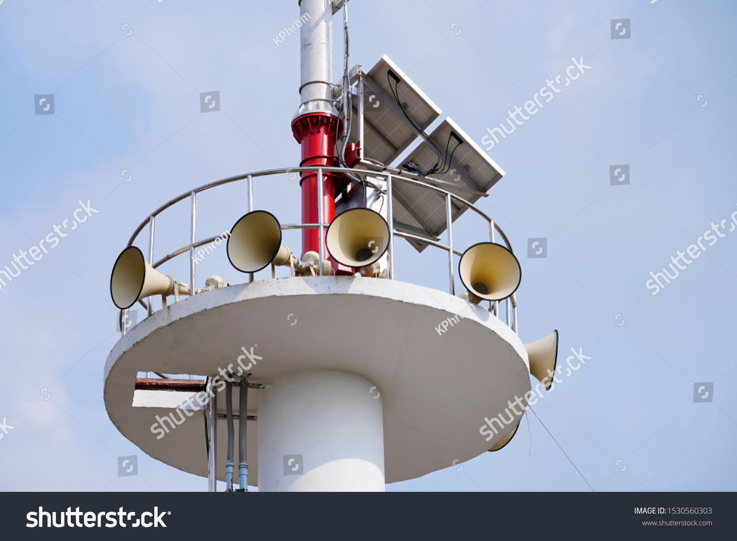 Warning Tower Communication Systems Broadcast Pole Stock Photo