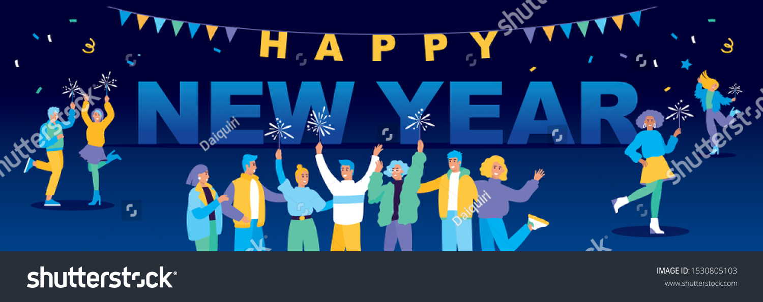 Group Happy People Celebrating New Year Stock Vector (Royalty Free ...