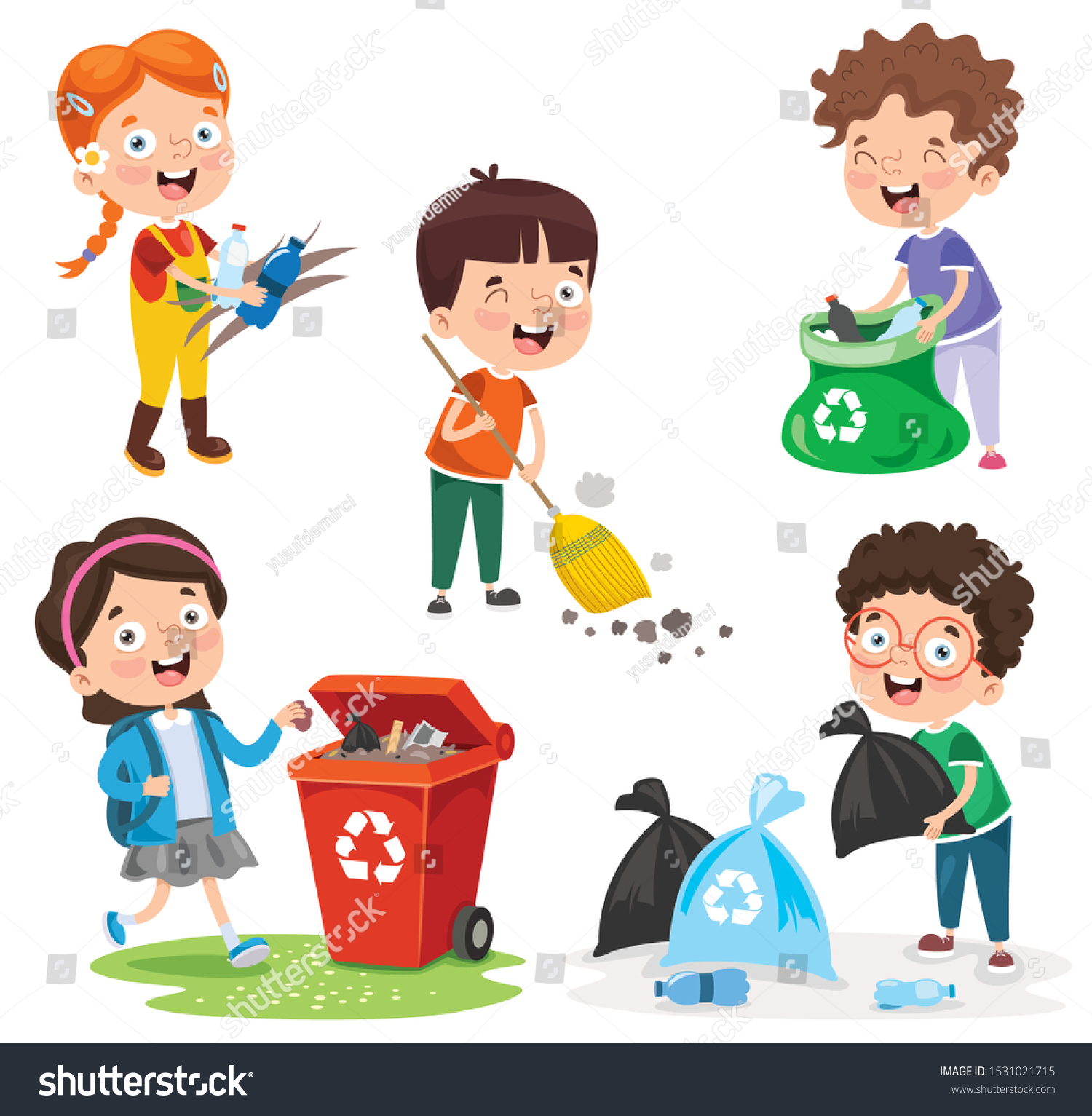 Little Children Cleaning Recycling Garbage Stock Vector (Royalty Free ...