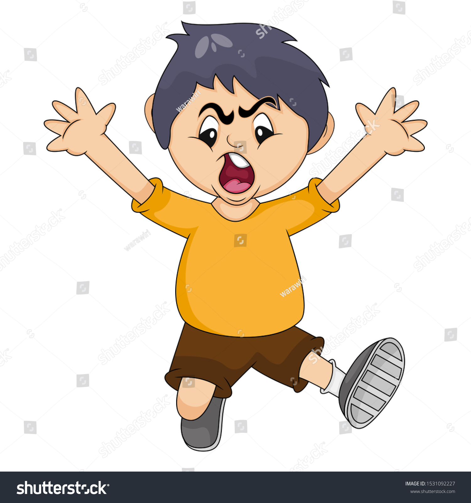 Boy Ran While Screaming Cartoon Image Stock Illustration 1531092227 ...