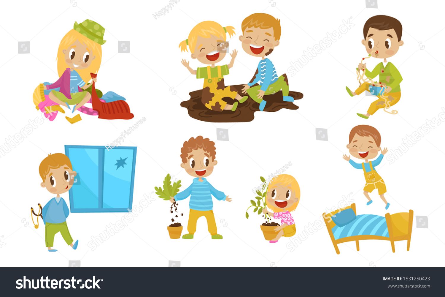 Little Naughty Kid Characters Doing Tricks Stock Vector (Royalty Free ...