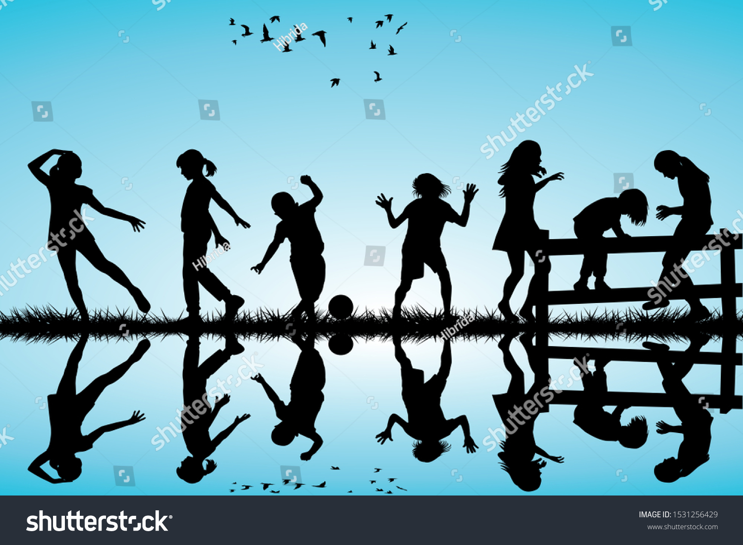 Silhouette Children Playing Outdoor Stock Illustration 1531256429 ...