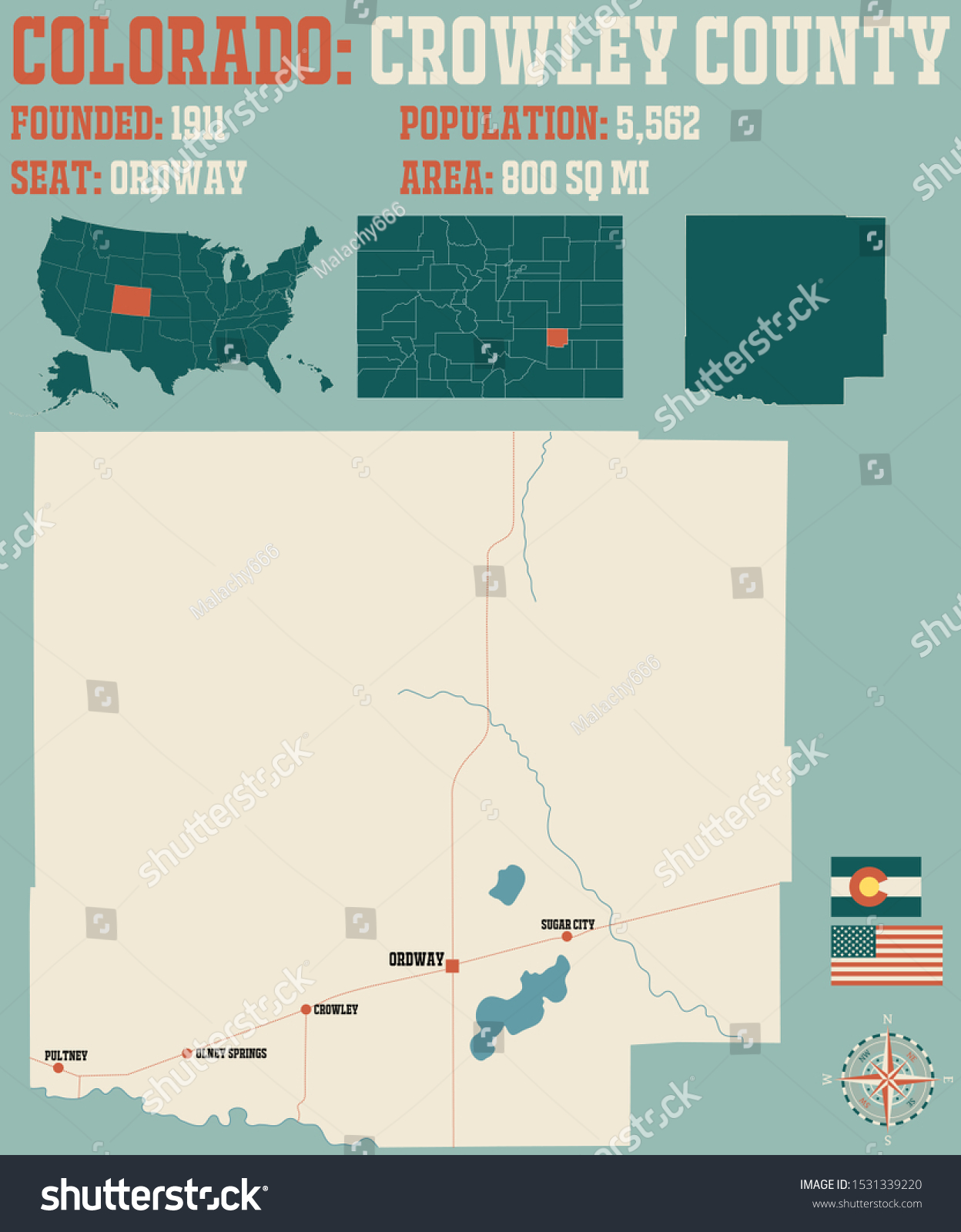 Large Detailed Map Crowley County Colorado Stock Vector (Royalty Free ...