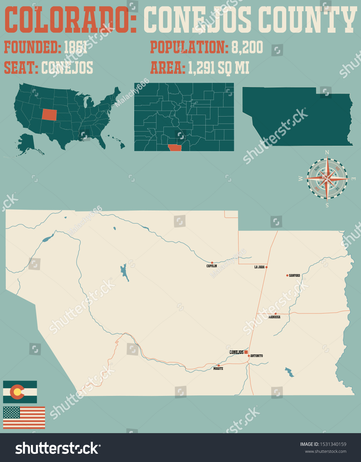 Large Detailed Map Conejos County Colorado Stock Vector (Royalty Free ...