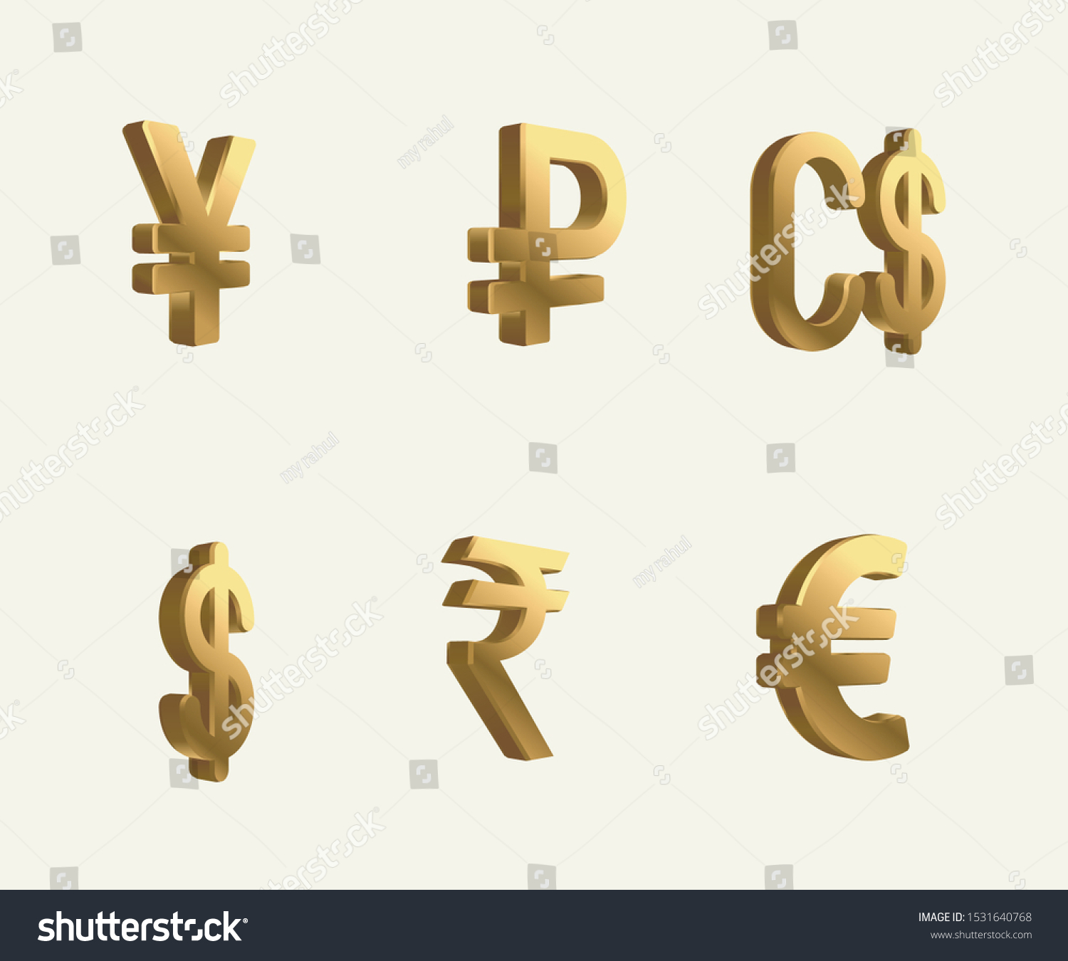 3d Golden Yen Canadian Dollar Rupee Stock Vector (Royalty Free ...