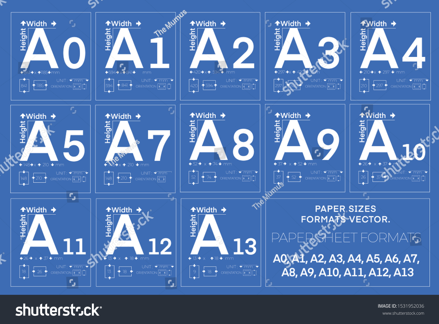 Paper Sizes Paper Sheet Formats A0 Stock Vector (Royalty Free