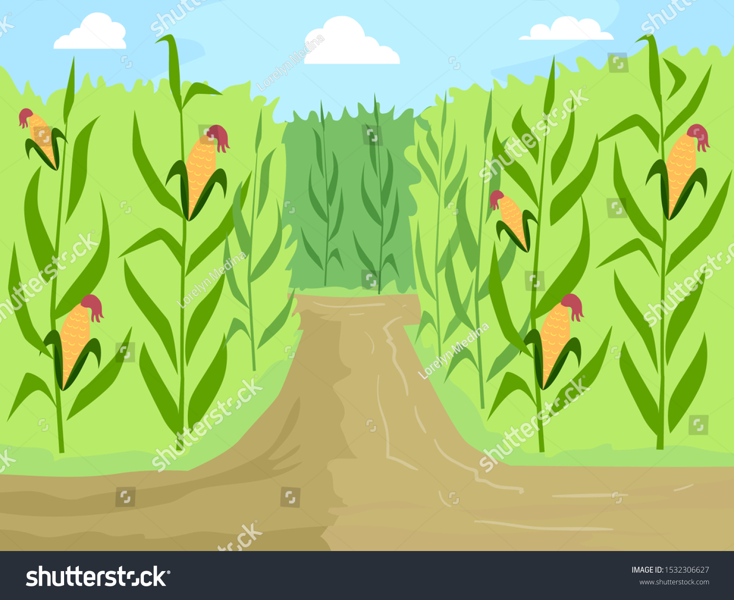 Illustration Corn Maze Entrance Path Fields Stock Vector (Royalty Free