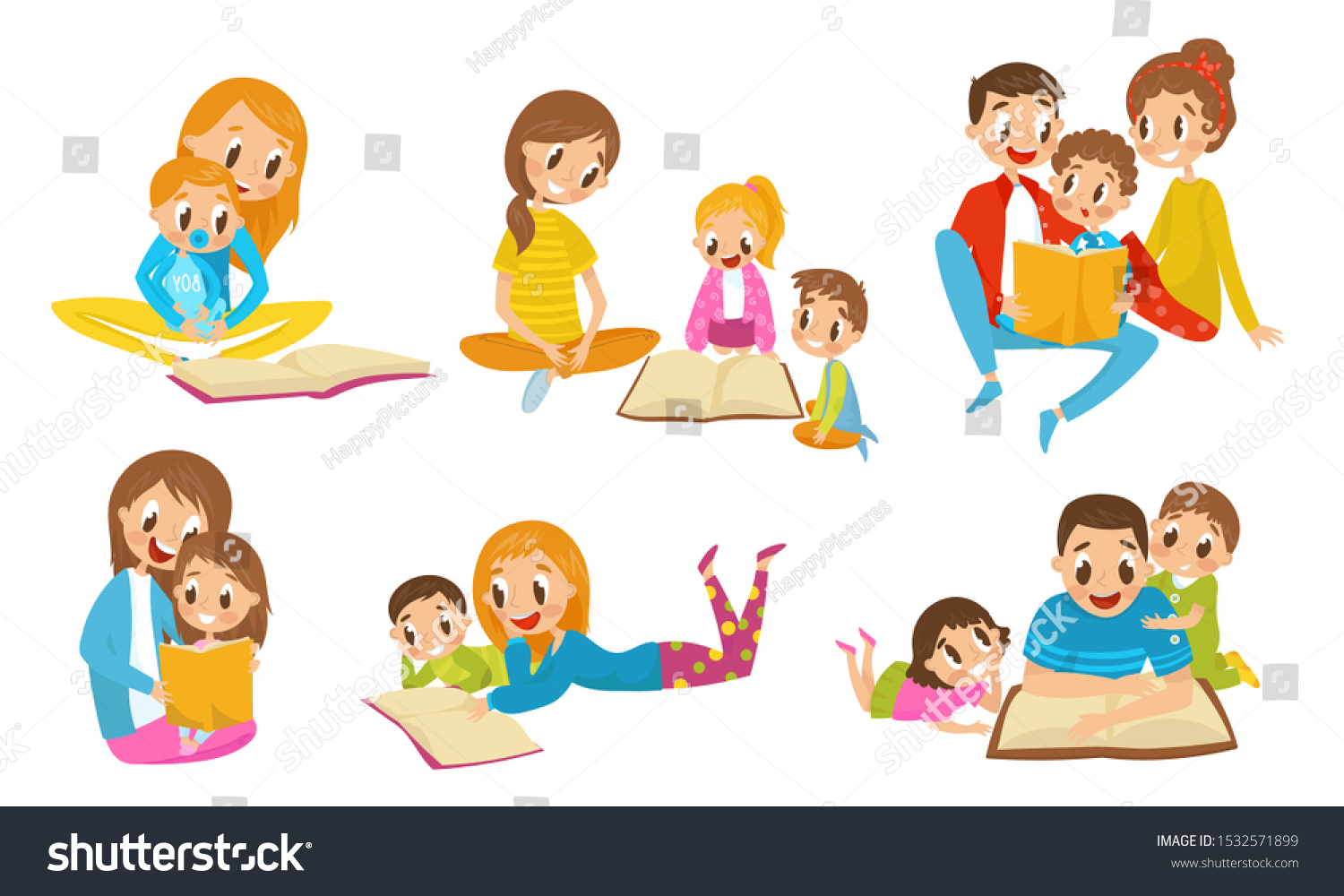 Family Reading Book Together Parents Thiir Stock Vector (Royalty Free ...