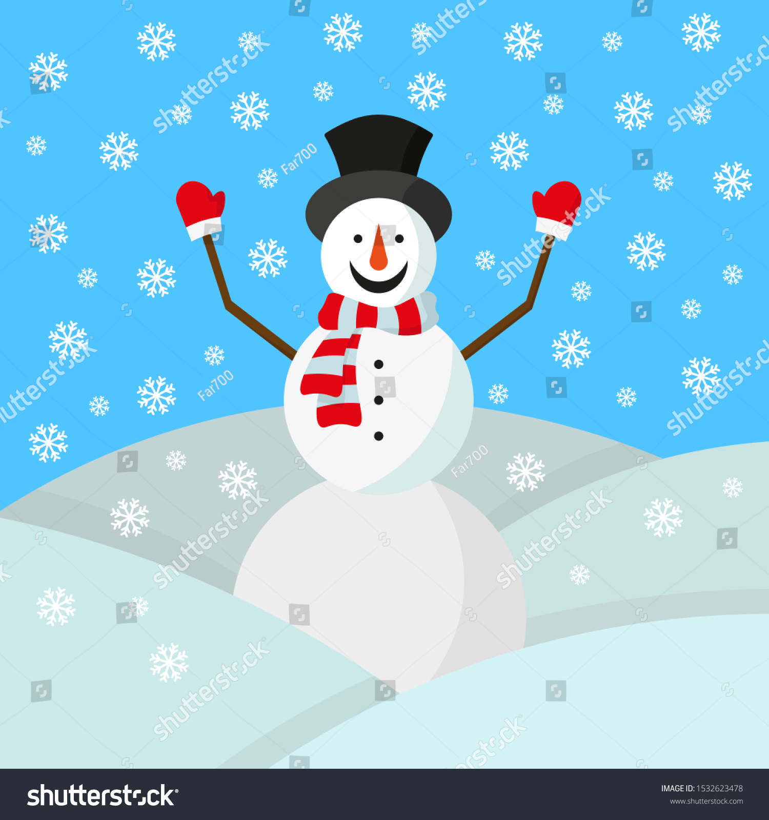 Cheerful Snowman On Street Snowdrift Vector Stock Vector (Royalty Free ...