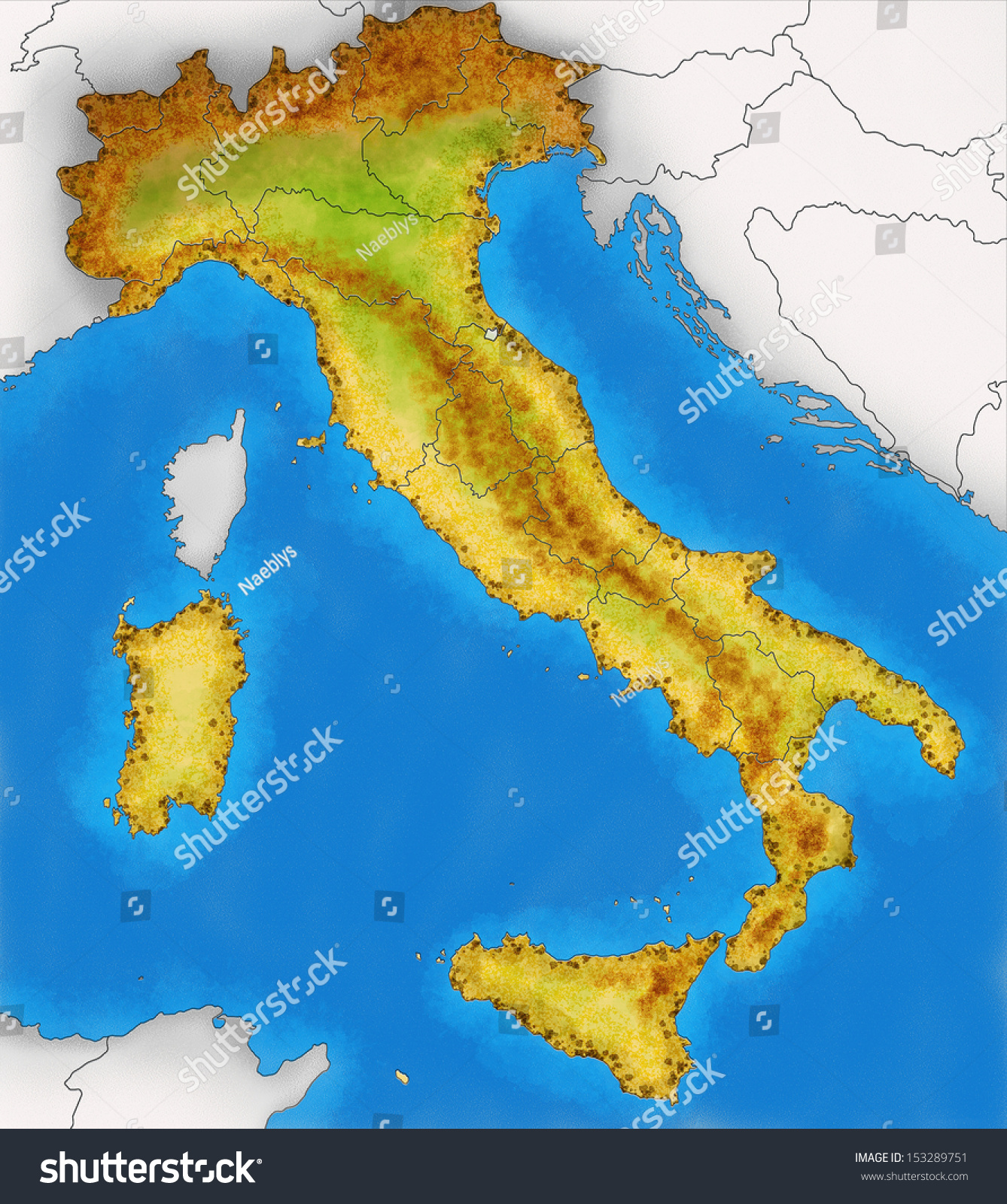 Physical Map Italy Illustration Stock Illustration 153289751 | Shutterstock