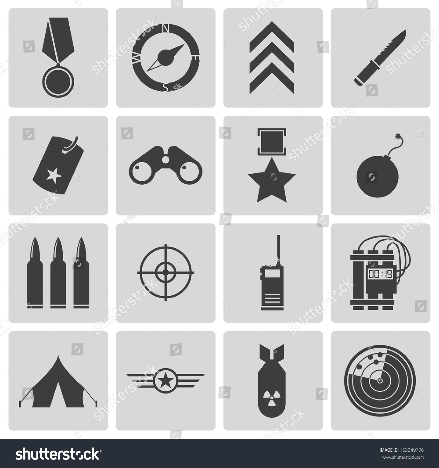 Vector Black Military Icons Set Stock Vector (Royalty Free) 153349796 ...