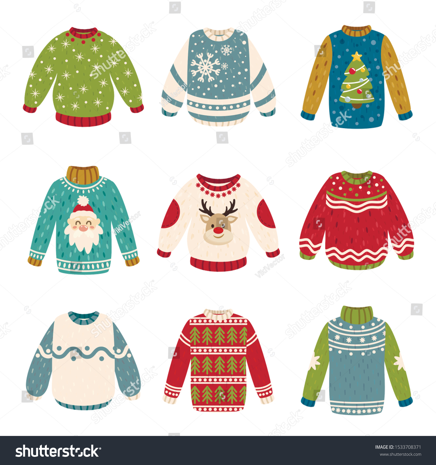 Handmade Christmas Sweaters Vector Color Illustrations Stock Vector ...