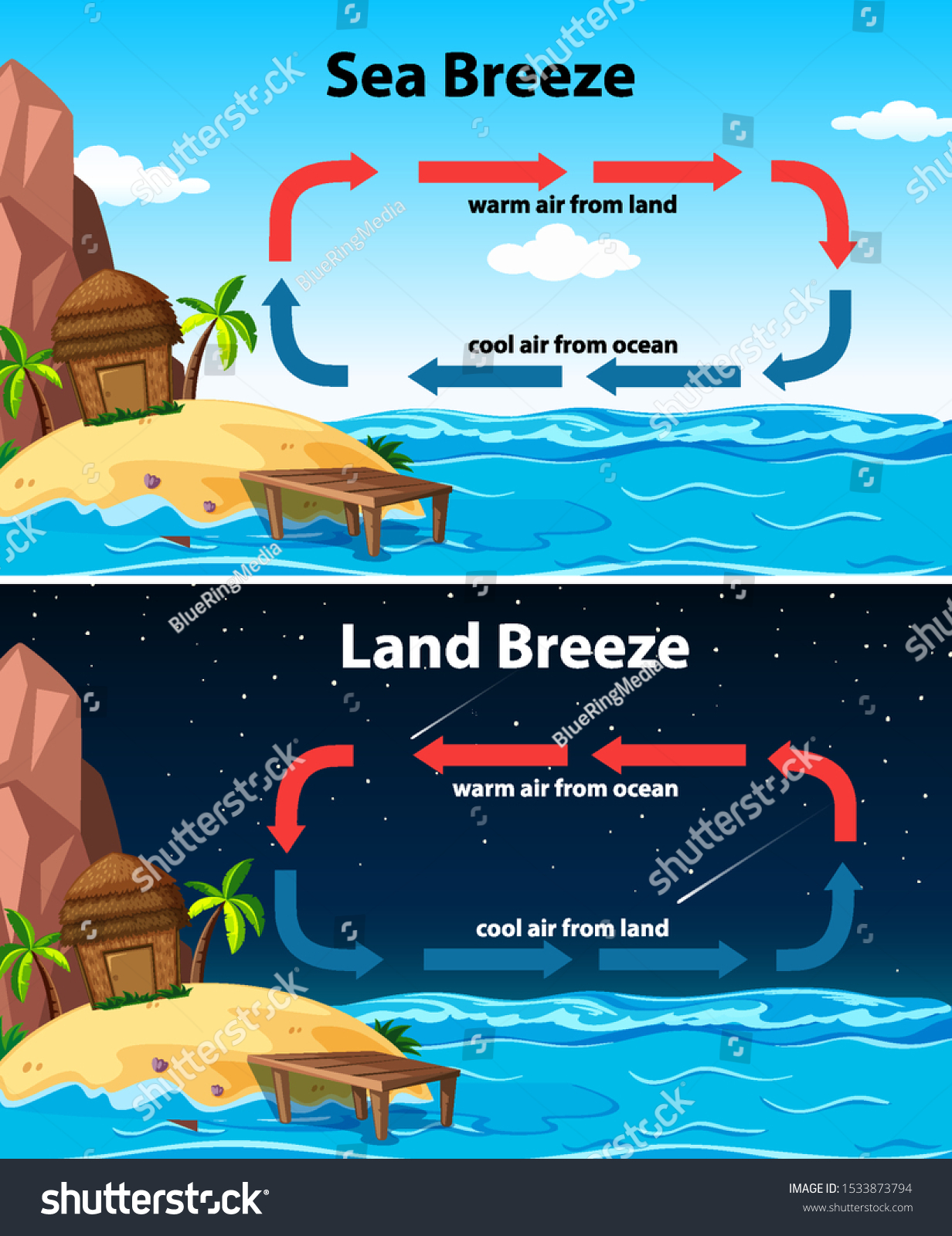 Diagram Showing Sea Land Breeze Illustration Stock Vector (Royalty Free ...