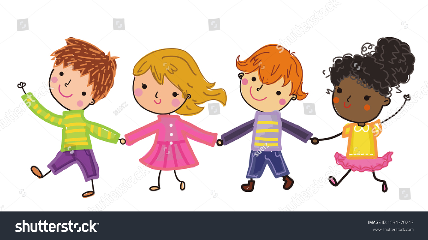 Cute Happy Cartoon Sketch Kids Stock Vector (Royalty Free) 1534370243 ...