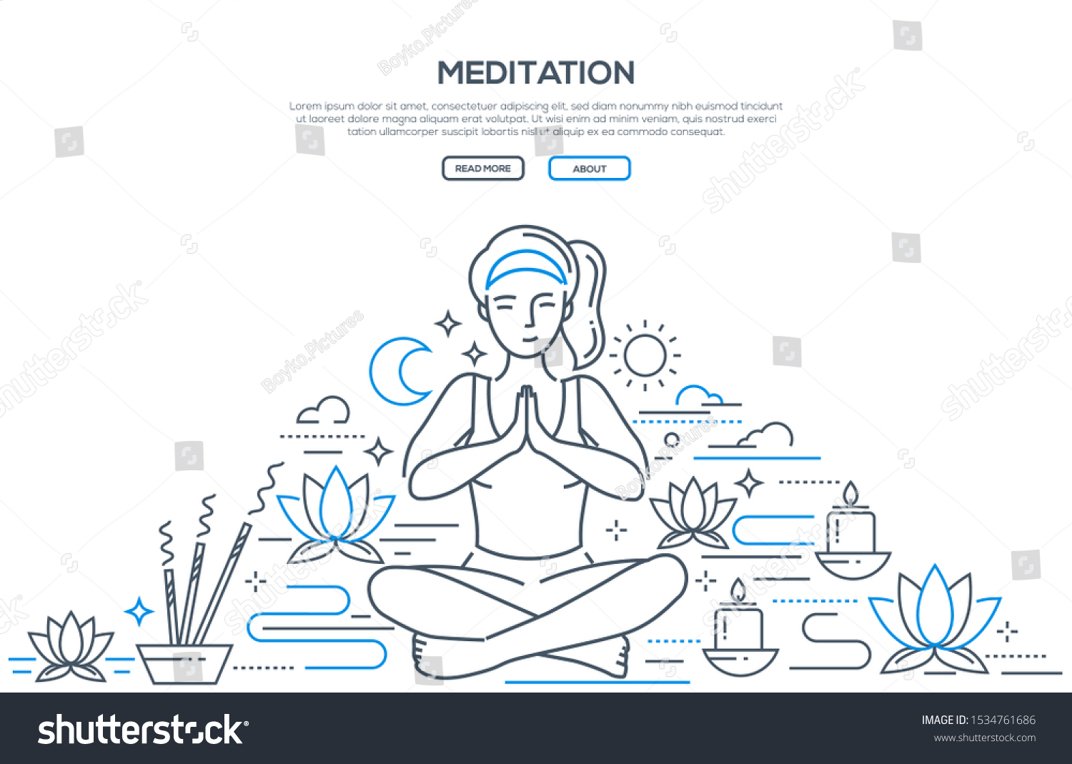 Meditation Practices Linear Landing Page Vector Stock Vector (Royalty ...