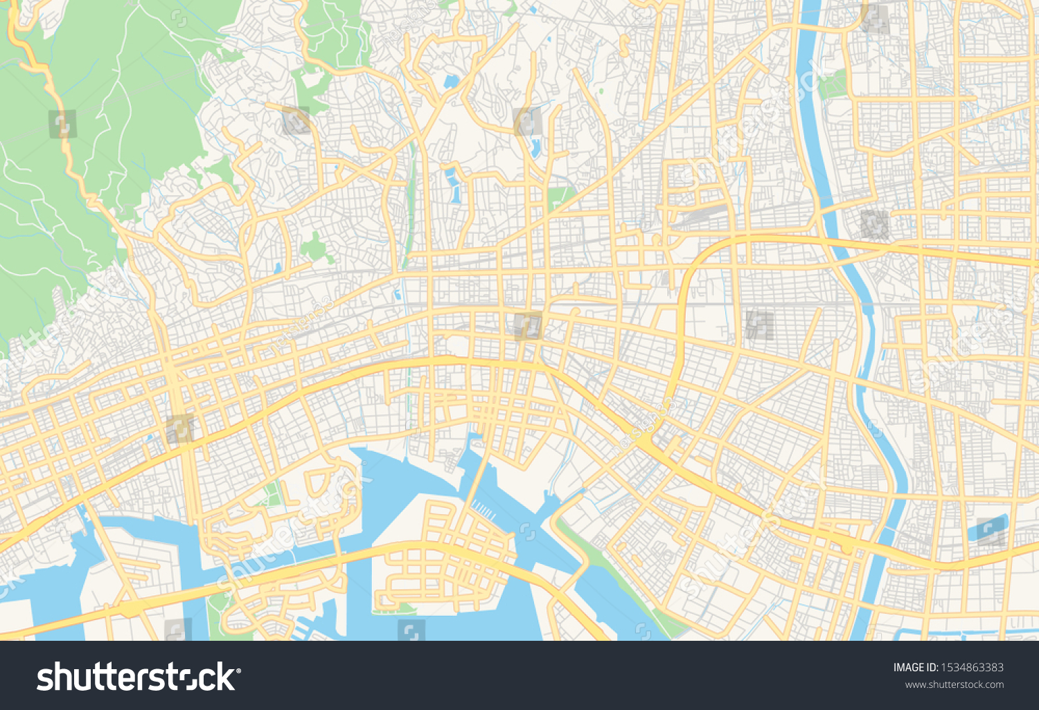 Printable Street Map Nishinomiya Prefecture Hyogo Stock Vector (Royalty ...