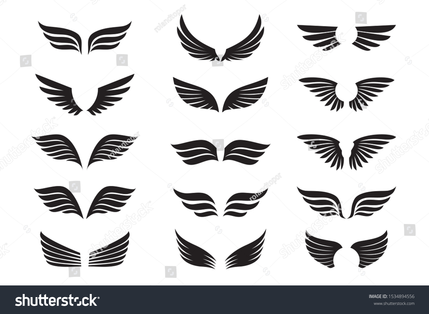 Set Black Wings Vector Illustration Outline Stock Vector (Royalty Free ...