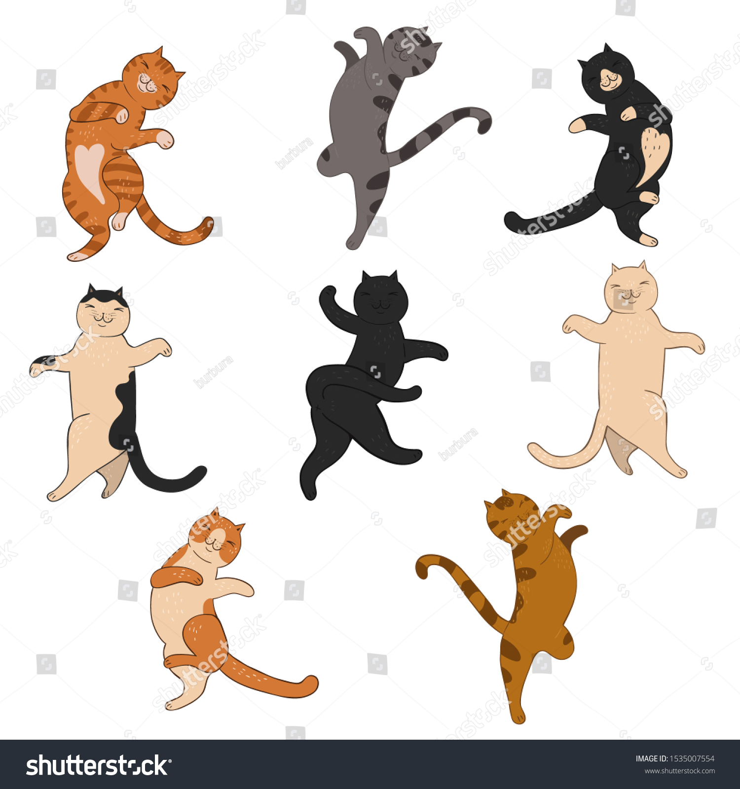 Set Dancing Cats Isolated On White Stock Vector (Royalty Free ...