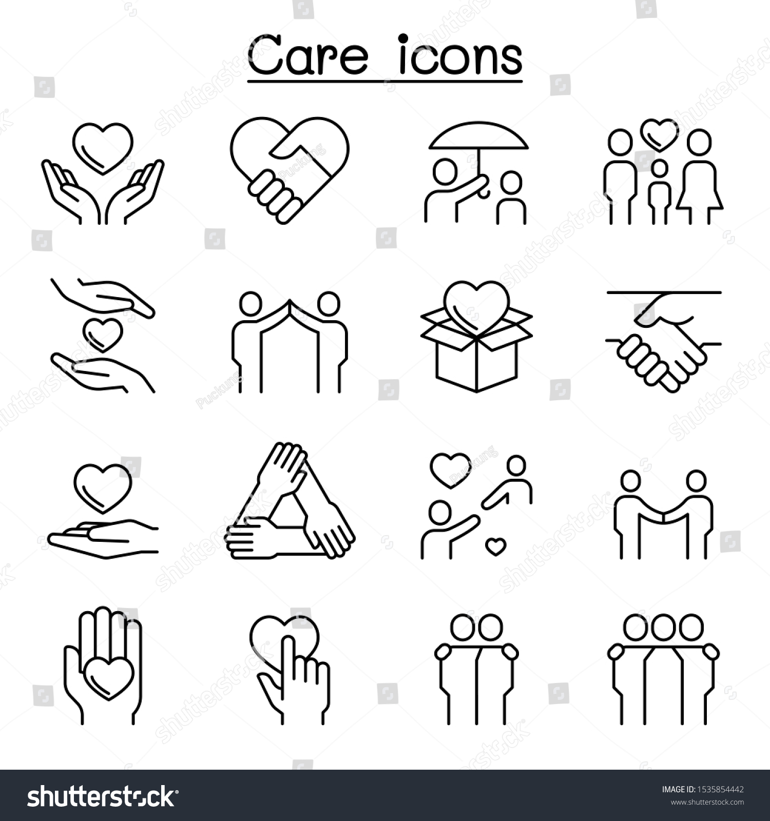 Care Kindness Generous Icon Set Thin Stock Vector (Royalty Free ...