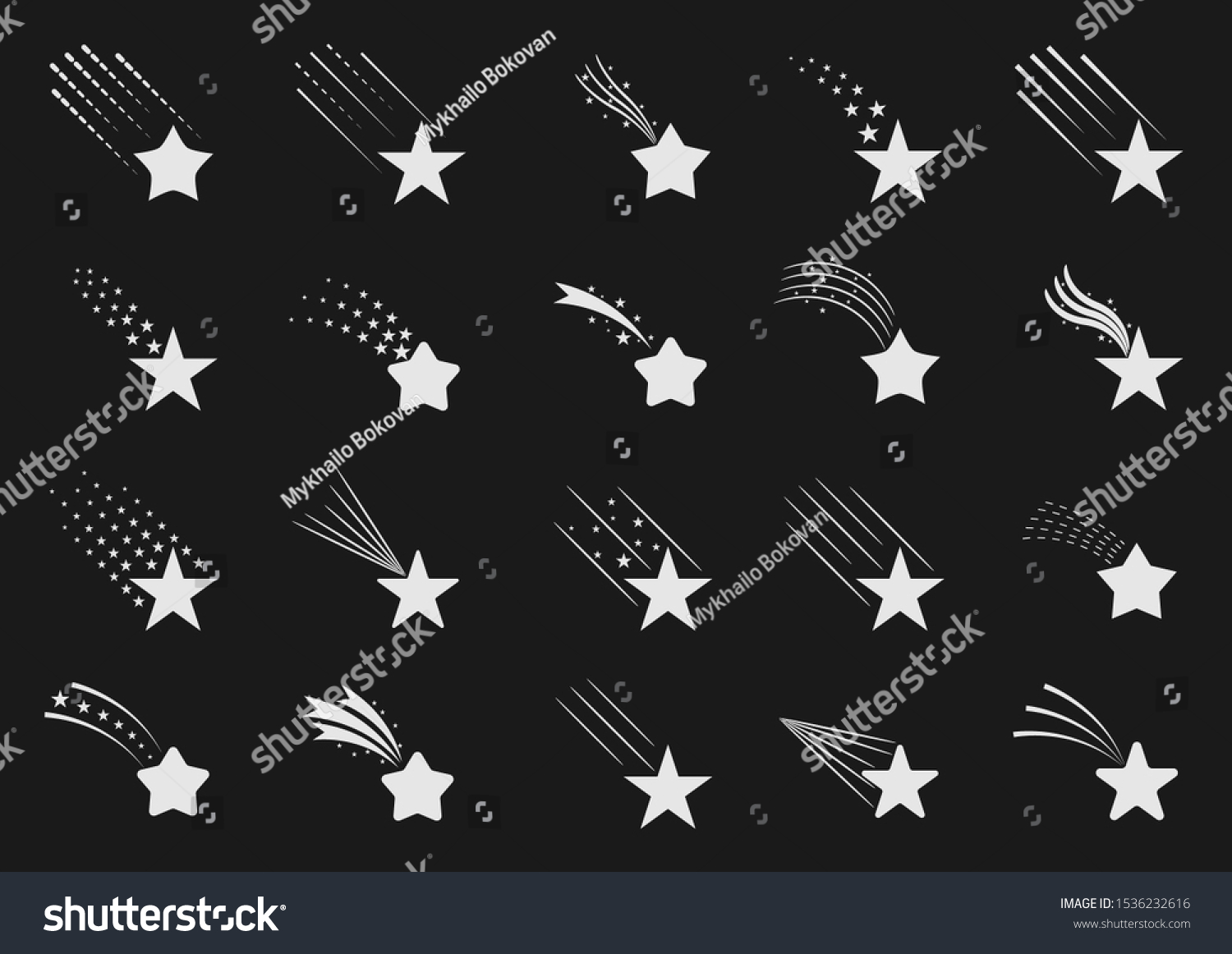 White Shooting Star Icons Falling Stars Stock Vector (Royalty Free ...