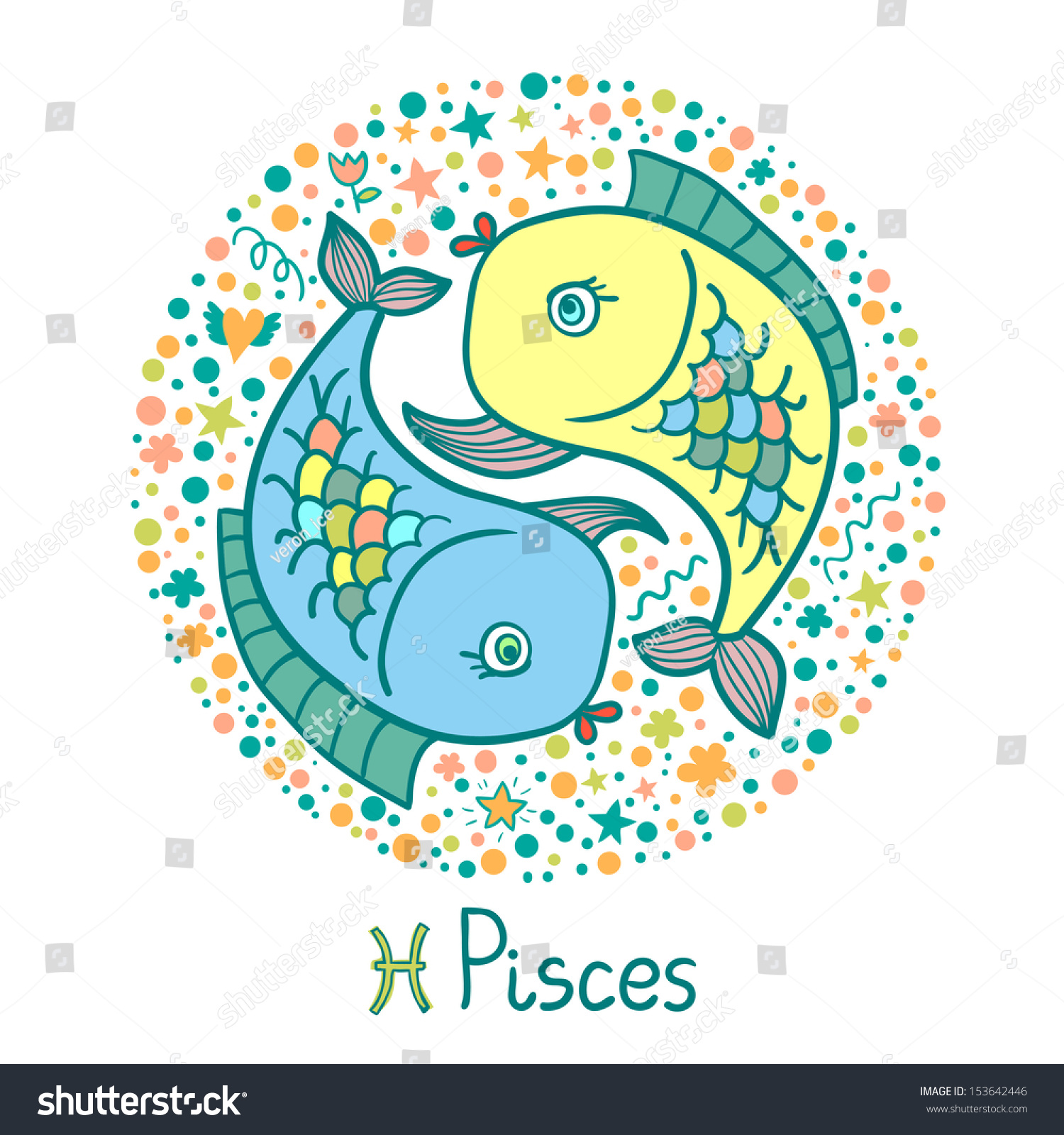 Cute Zodiac Sign Pisces Vector Illustration Stock Vector Royalty Free